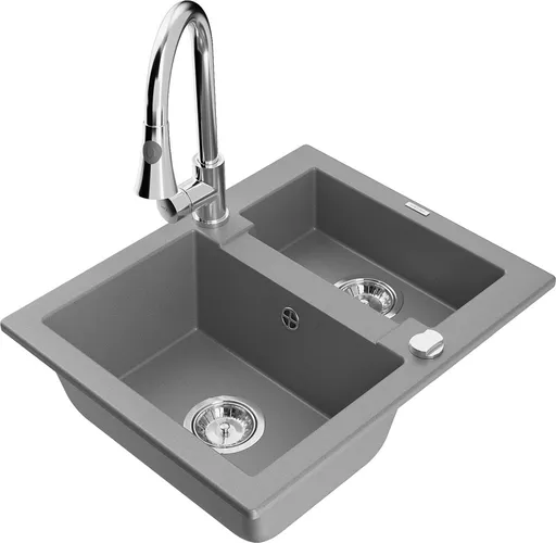 MEXEN/S Carlos granitový dřez 1.5 včetně baterie Elia, šedá 6518-71-670101-00