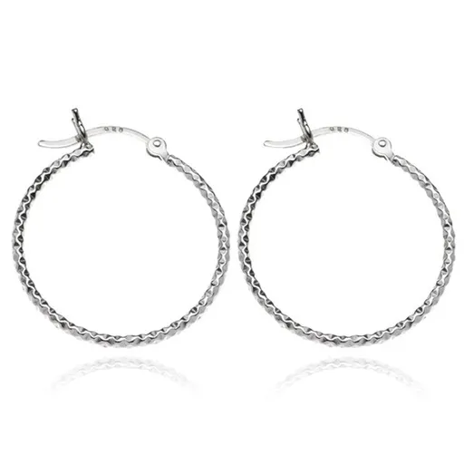 Stříbrné náušnice 925 kruhy - kosočtvercové gravírování, 25 mm