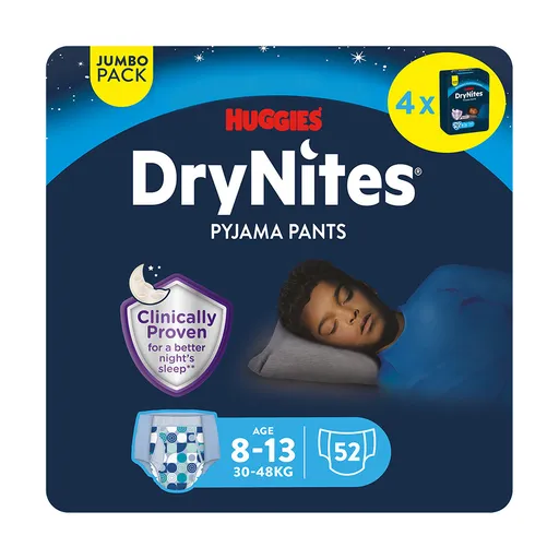 Huggies DryNites Natahovací kalhotky pro chlapce 8–13 let 30–48 kg JUMBO 4x13 ks