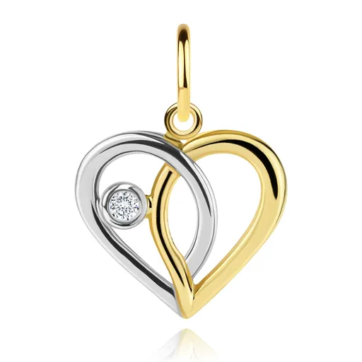 Zlatý přívěsek 14K srdce ze dvou linií se zirkony
