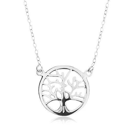 Stříbrný náhrdelník 925, řetízek a přívěsek - lesklý strom života v kruhu