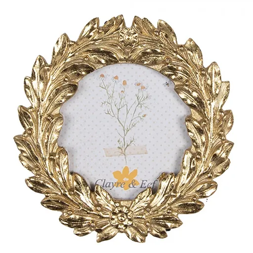 Zlatý antik kulatý fotorámeček v barokním stylu - 11*2*12/ Ø 8 cm 2F1051