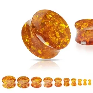 Sedlový plug ze syntetického jantaru s třpytkami - Tloušťka : 16 mm