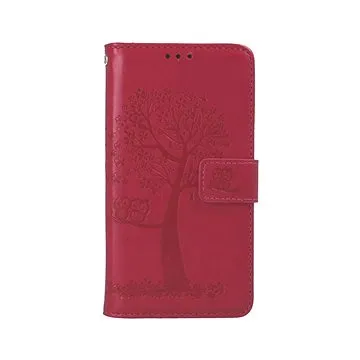 TopQ Pouzdro iPhone 13 knížkové Tmavě růžový strom sovičky 66368 (Sun-66368)
