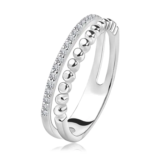 Prsten ze stříbra 925 - dělená ramena s čirými zirkony a výstupky - Velikost: 58