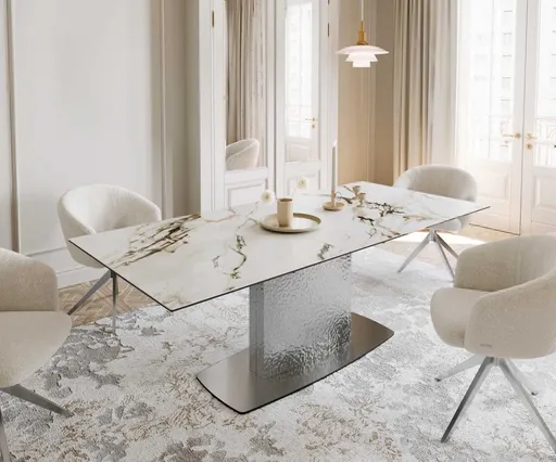 Jídelní stůl Edge 180-220x100 keramika Calacatta Luxe bílo