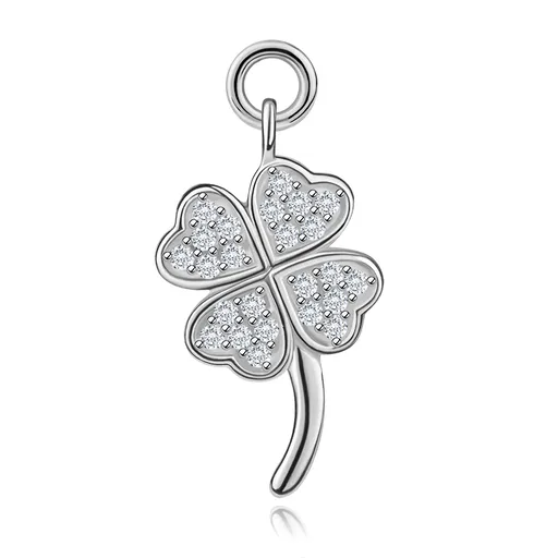 Stříbrný přívěsek 925 čtyřlístek se zirkonem a kulatým stonkem