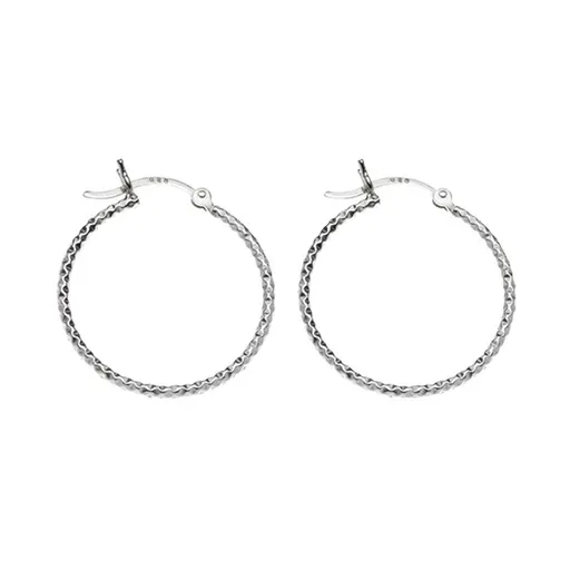 Kruhové stříbrné náušnice 925 - kosočtvercové prohlubinky, 17 mm