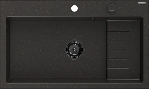 MEXEN/S Omar granitový dřez 800 x 480 mm, černá/zlatá metalik, černý sifon 6520801005-75-B