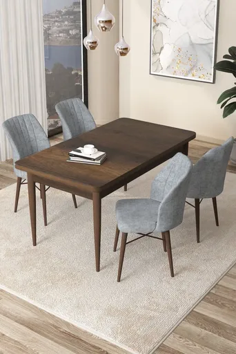 Dining Table & Chairs Set (5 Pieces) Arp - Baroque, Grey