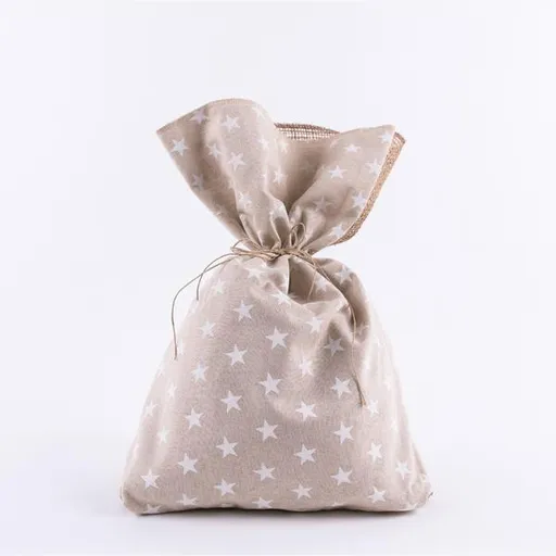 Eurolamp Vánoční dekorace pytel béžový s bílými hvězdami, 34 x 47 cm, 1 ks