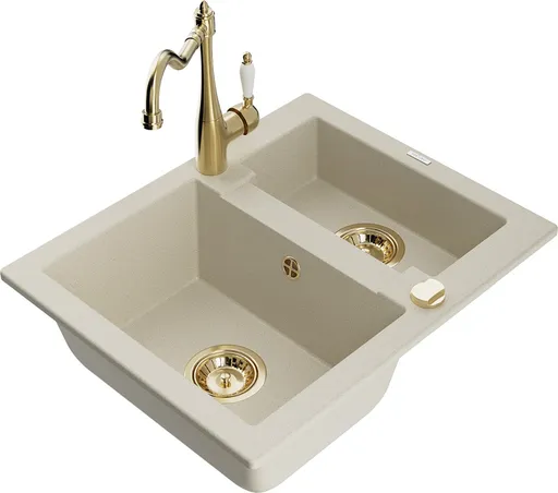 MEXEN/S Carlos granitový dřez 1.5 včetně baterie Carla, béžová 6518-69-670700-50