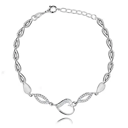 Stříbrný 925 náramek - slzičkovité články, obrys nepravidelného srdce