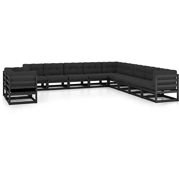 11dílná zahradní souprava s poduškami černá masivní borovice , 3076988 (3076988)