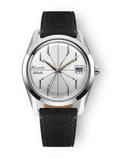 Nivada Grenchen Antarctic Spider Silver 35 mm - Black leather