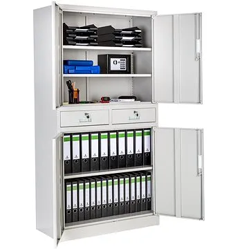 Tectake Kovová archivační skříň na spisy 2 zásuvky, světle šedá (404391)