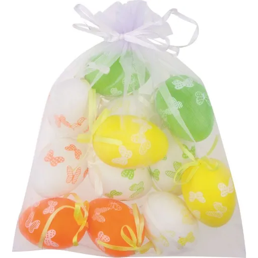Vajíčka s motýlky plastová na zavěšení 6 cm 12 ks v organze