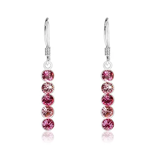 Stříbrné visací náušnice 925, kulaté krystaly Swarovski v odstínech růžové