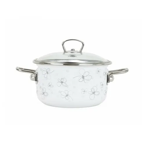 Belis Smaltovaný hrnec s poklicí Premium, bílá, 18 cm, 2,2 l, 2,2 l