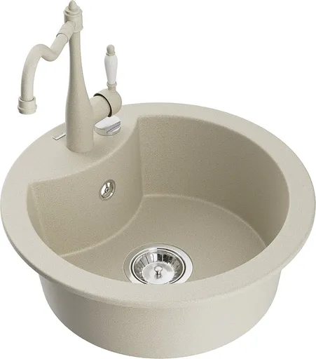 MEXEN/S Diego granitový dřez 1-miska včetně baterie Carla, béžová 6512-69-670700-69