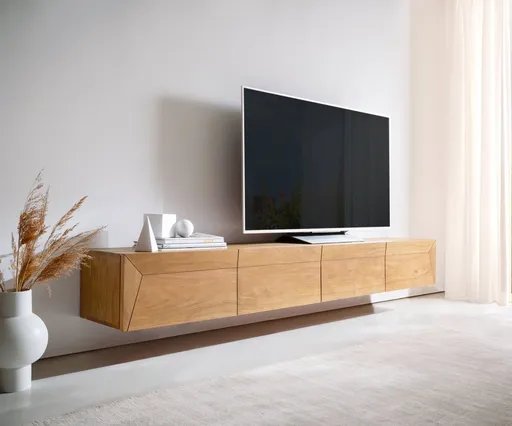 TV stolek Kayu 220 cm akácie přírodní 4 dvířka závěsné