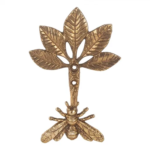 Zlatý antik nástěnný kovový háček včelka - 10*6*14 cm Clayre & Eef