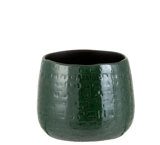 Tmavě zelený vzorovaný obal na květináč Seraphine S - Ø16*14 cm J-Line by Jolipa