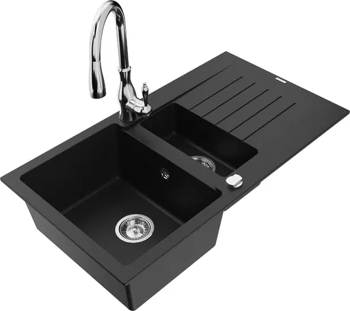 MEXEN/S Matias granitový dřez 1.5 z ociekaczem včetně baterie Savita, černá 6502-77-672601-00