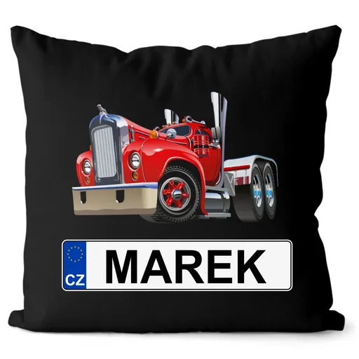 Polštář SPZ se jménem – barevný kamion (Velikost: 40 x 40 cm, Jméno: Marek)