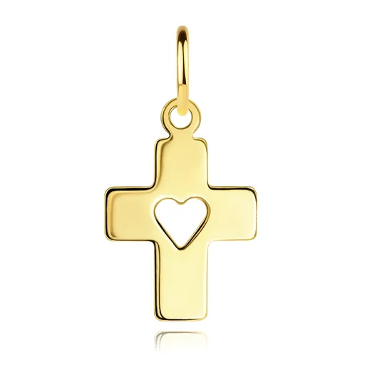 Zlatý přívěsek 585 - plochý latinský kříž, široká ramena, srdcovitý výřez