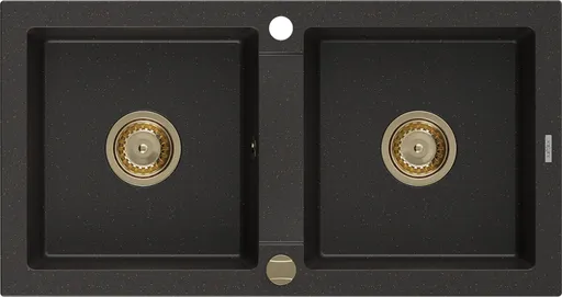 MEXEN/S Mario granitový dřez 2-bowl 820x436 mm, černá/zlatá metalik,+ zlatý sifon 6504822000-75-G