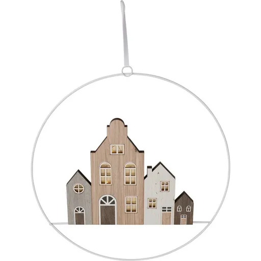 Závěsná vánoční dekorace Winter Houses II, 30 cm, svítící, na baterie