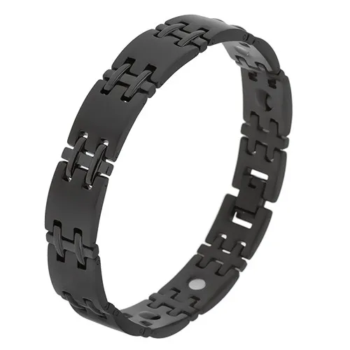 Matný černý náramek z chirurgické oceli, lesklé spoje H, magnety