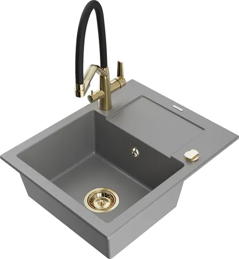 MEXEN/S Enzo granitový dřez s odkapávačem včetně baterie Duo, šedá 6506-71-671701-57-G