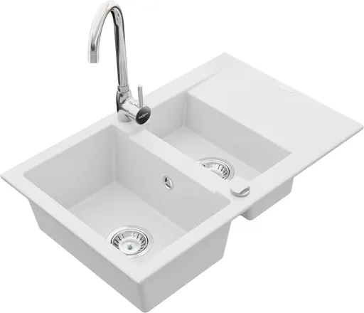 MEXEN/S Gaspar granitový dřez 1.5 s odkapávačem včetně baterie Telma, bílá 6507-20-670200-00