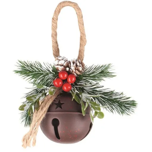 Anděl Přerov Rolnička kovová hnědá s dekorem na zavěšení 15 x 20 x 8 cm