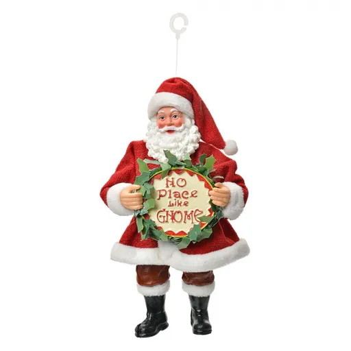 Červená závěsná vánoční dekorace Santa Claus držící ceduli - 10*6*17 cm Clayre & Eef
