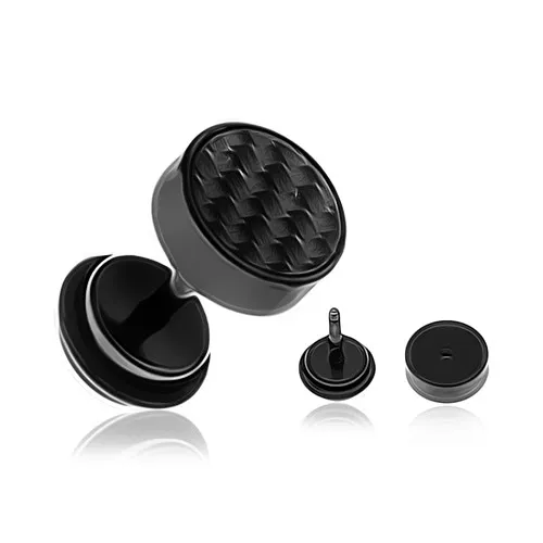 Kruhový černý fake piercing do ucha s karbonovým vzorem