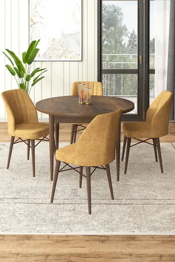 Dining Table & Chairs Set (5 Pieces) Rox - Baroque, Cappuccino