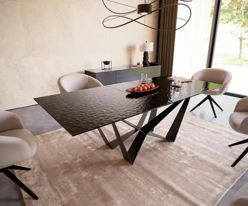 Jídelní stůl Edge 180-220x100 reliéfní sklo kouřové černé 3D