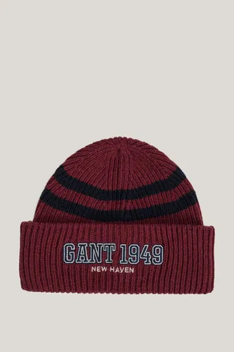 ČEPICE 7-16 LET GANT 1949 STRIPED KNITTED BEANIE WINE RED