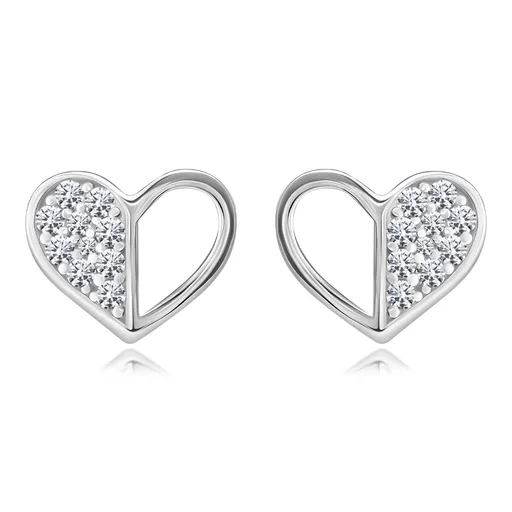 Náušnice ze stříbra 925 - srdce s půlkou kubické zirkonie, přívěsky
