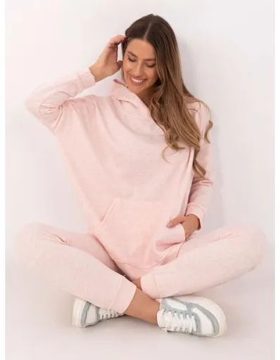 Světle růžová melanžová základní souprava s oversize mikinou