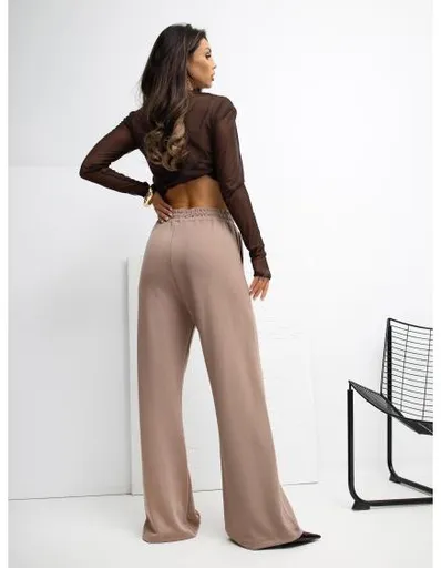 Tmavě béžové kalhoty s vysokým pasem RUE PARIS