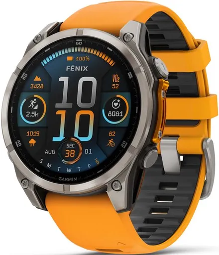 Garmin Fenix® 8 – 47 mm, AMOLED Sapphire, Titanium s Orange/Graphite silikonovým řemínkem 010-02904-11