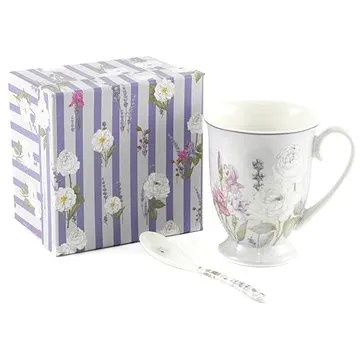 Home Elements Porcelánový hrnek 280 ml, se lžičkou, Levandule (LAVENDER0063)