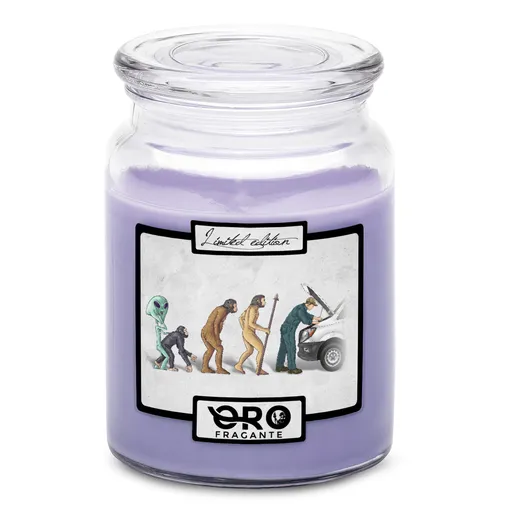 Svíčka Evoluce automechanika (Vůně svíčky: Levandule)