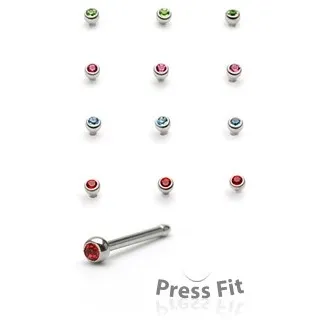 Piercing do nosu rovný - kulatý vsazený kamínek - Barva zirkonu: Modrá - B