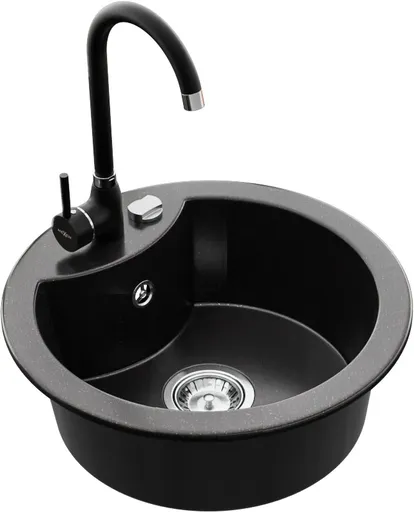 MEXEN/S Diego granitový dřez 1-miska včetně baterie Telma, černá/stříbrný 6512-73-670200-70