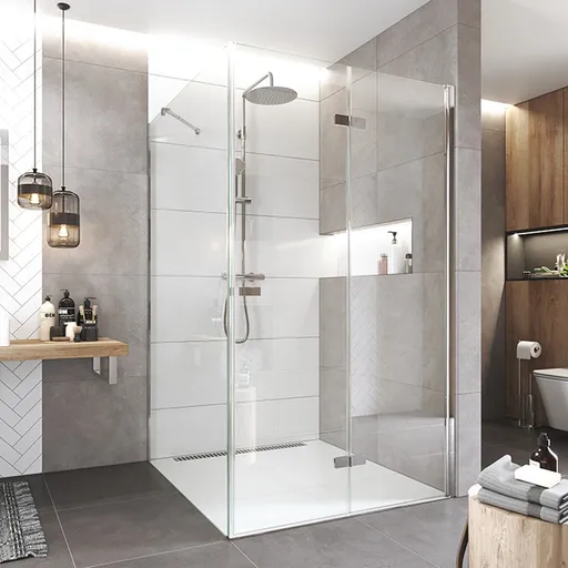 Mereo Sprchový kout, Novea, čtverec, zalamovací, 120x120 cm, chrom ALU, sklo Čiré, dveře pravé a pevný díl CK14843ZP